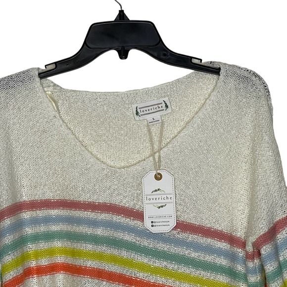 Loveriche Sweater Size Small Cream Multi Color Stripes Acrylic Blend Womens Knit - Picture 2 of 8